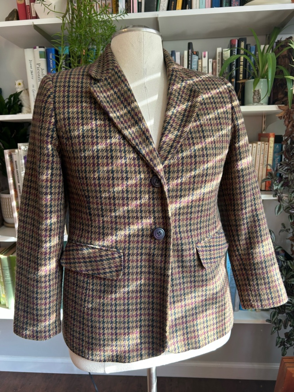 Vintage Sag Harbor Multicolor Houndstooth Wool-Blend Blazer